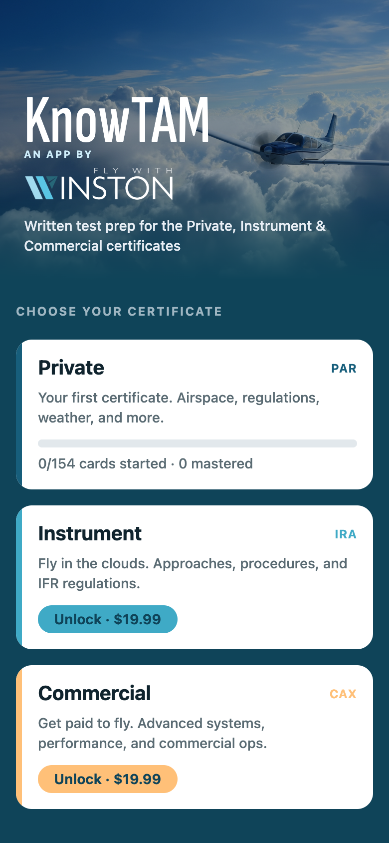 KnowTAM home screen