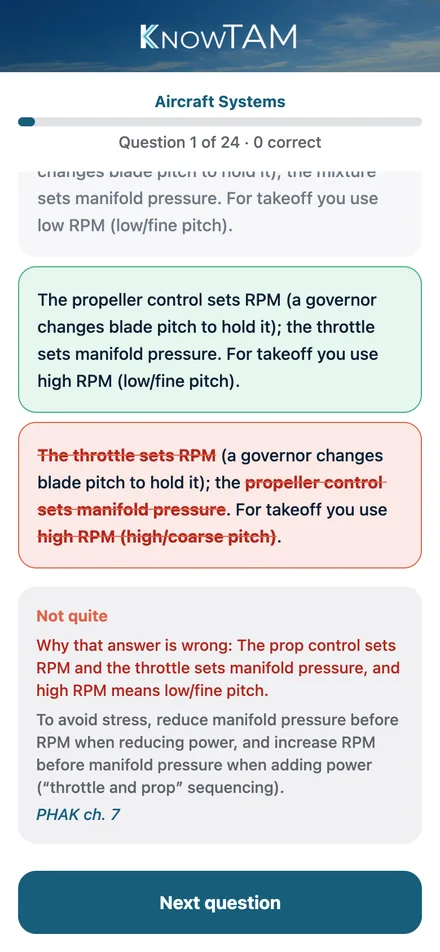 KnowTAM highlights exactly why a wrong answer is wrong
